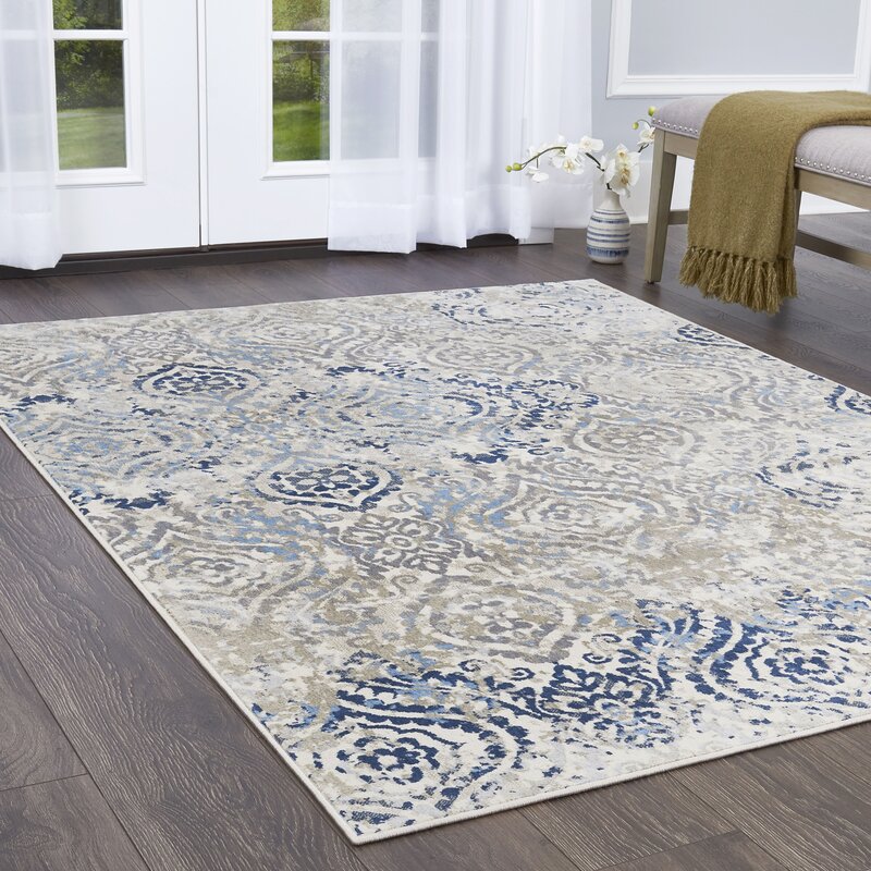 Bungalow Rose Rondo Power Loom Ivory Blue Rug Reviews Wayfair